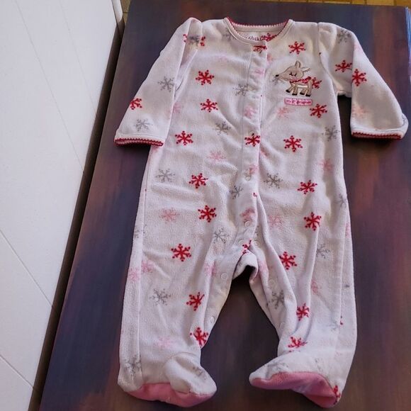 Carter's "My 1st Christmas" Reindeer Snowflakes Footed Sleeper Sz 6-9 Mos - Picture 2 of 5